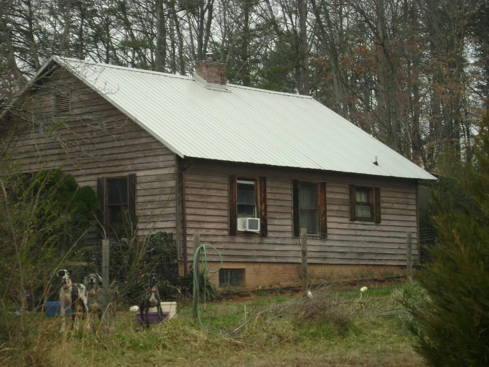 White metal roof on an old wood sided farmhouse, from a Metal Roof Installation job in Lockeford
